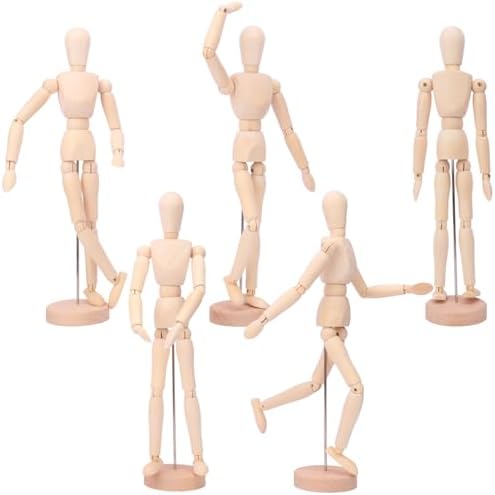 kukmakri 5 Pack Posable Art Figure Model - 12 Inch Wooden Mannequin, Natural Flexible Drawing Mannequin for Artists - Art Mannequin for Sketching, Painting & Posable Figure Design Kukmakri