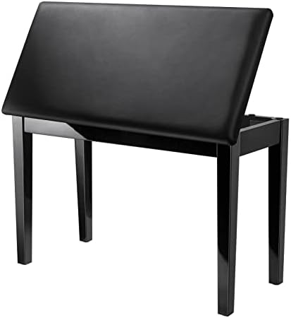 Donner Duet Piano Bench with Storage, Solid Wooden Keyboard Bench Piano Bookcase Stool Chair Seat with High-Density Sponges Padded Cushion, Black Donner