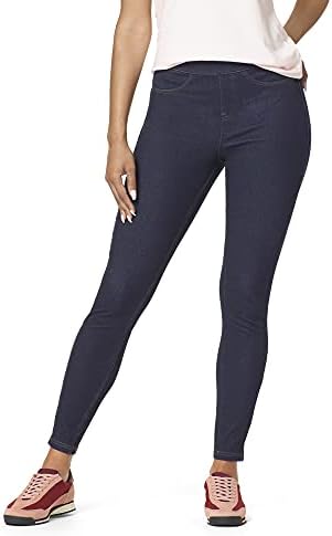 HUE Women's Essential Denim Leggings with Pockets Curvy Fit Pull On Pants, Available in Plus Size Hue