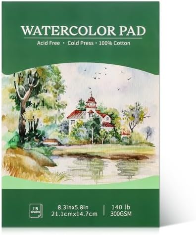 Watercolor Paper Pad A5 (8.3 x 5.8), 140 lb/300 GSM Cold Press Watercolor Paper Water Color Pad Watercolor Sketchbook for Art Painting, Drawing, Mixed Media Prudiut