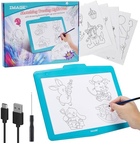 Light Pad, IMAGE A4 Tracing Pad with USB Power Supply/Battery Operated, Dimmable Brightness with Memory Function, LED Tracing Light Pad for Drawing, Sketching and Animation 6000k Blue Image