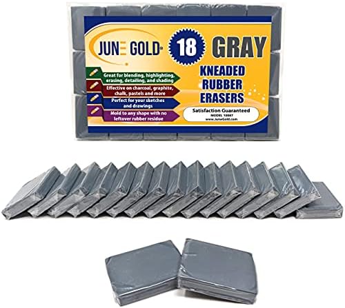 June Gold Kneaded Rubber Erasers, Gray, 18 Pack - Blend, Shade, Smooth, Correct, and Brighten Your Sketches and Drawings June Gold