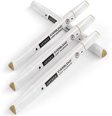 ARTEZA EverBlend Art Markers Agave Brown A611 (Set of 4), Alcohol Based Sketch Markers with Dual Tips (Fine and Broad Chisel) for Painting, Coloring, Sketching and Drawing ARTEZA