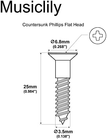 Ультратонкие потайные крепежные винты Musiclily 3,5x25мм из нержавеющей стали для электрогитары и бас-гитары (6 штук) Musiclily