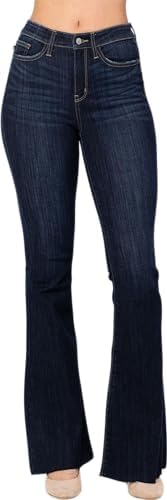 Judy Blue Women's High-Rise Raw Hem Tall Flare Jeans 82343 (Dark Blue, 15) Judy Blue