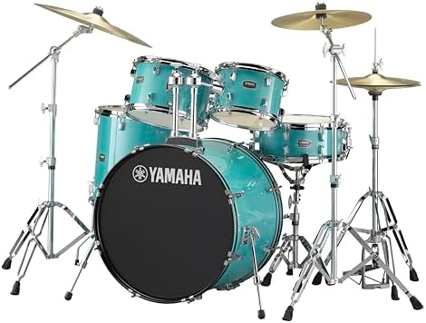 Yamaha Rydeen 5-Piece Drum Set With 22" Bass Drum, Floor Tom, 2 Toms With Ball Clamp And Wood Snare Drum, Turquoise Glitter Yamaha