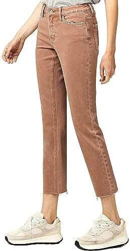 VERVET by Flying Monkey Light Brown Denim Straight Jeans Cropped Mid-Rise Vervet