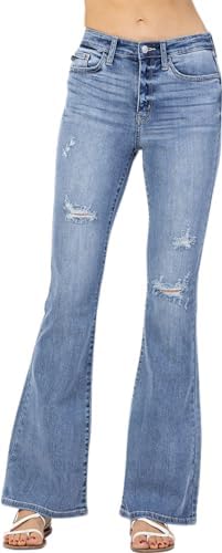 Judy Blue Women's High-Rise Destroyed Flare Jeans - 82377 (Light Blue, 9) Judy Blue