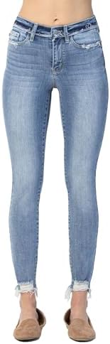 Judy Blue Women's Mid-Rise Released Waistband Detail Skinny Jeans Judy Blue