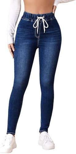 Floerns Women's Casual Drawstring Waist Skinny Jeans Workout Denim Pants Floerns