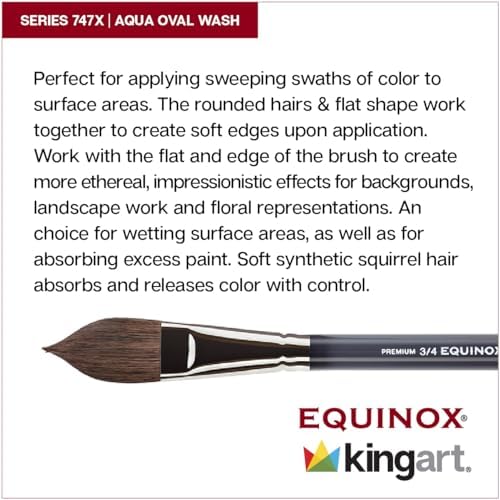 KINGART Equinox Premium 747X Aqua Oval Wash Series, Watercolor Artist Brushes, Soft Synthetic Squirrel Hair, Size 1/2 Kingart