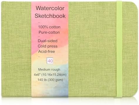 40 Sheets Watercolor Journal 4x6”, 140 lb/300 GSM Watercolor Sketchbook Cold Press Watercolor Paper Watercolor Notebook for Painting, Drawing Prudiut