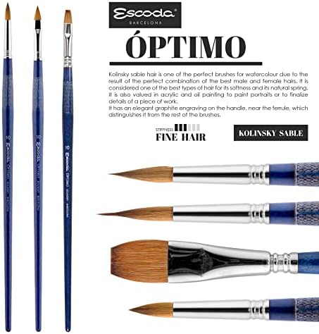 Escoda Optimo Series 1208 Artist Watercolor & Acrylic Short Handle Paint Brush, Pure Kolinsky, Short Round, Size 10 Escoda