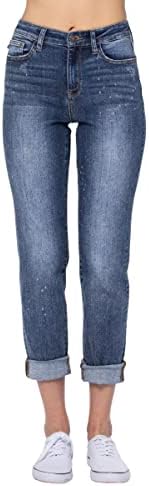 Judy Blue Women's High-Rise Bleach Splash Rolled-Cuff Boyfriend Jeans Judy Blue