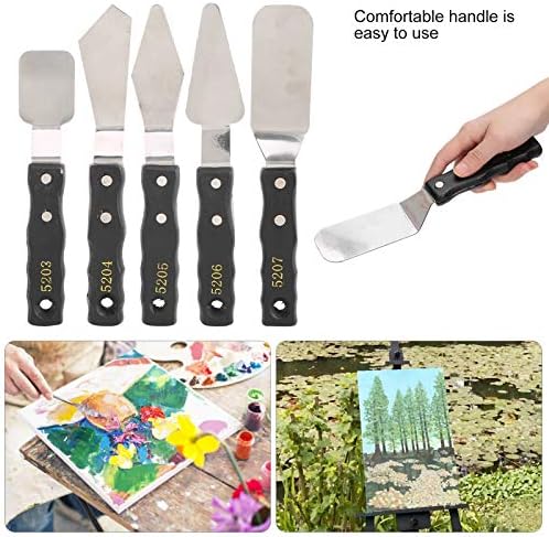 5pc Palette Knives Spatula Black Wood Handle Stainless Steel Oil Acrylic Paint Artist Knife for Student Adults Tnfeeon