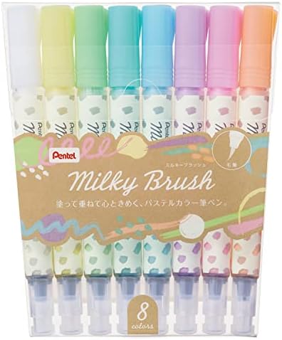 Pentel GFH-P8ST Milky Brush Colored Brush Pen, 8 Colors Pentel