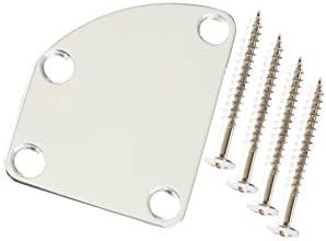 Metallor Electric Guitar Neck Plate Curved Cutaway Semi Round Neck Joint Back Mounting Plate 4 Holes with Screws Compatible with Stratocaster Telecaster Style Guitar Bass Parts Replacement Metallor