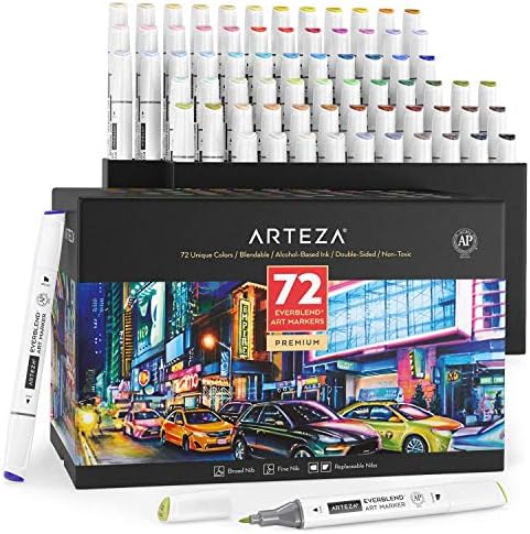 ARTEZA Alcohol Art Markers Set of 36 Americana Tones, Medium Chisel and Fine Nib, Dual Tip Markers for Drawing and Sketching ARTEZA