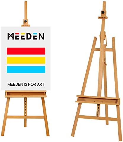 MEEDEN Walnut Large Painters Easel Adjustable Solid Beech Wood Artist Easel, Studio Easel for Adults with Brush Holder, Holds Canvas up to 48" MEEDEN