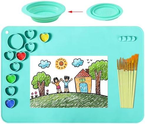 LGHDZLTD Painting Mat, Silicone Painting Mat Children's Painting Station Rubber Painting Mat 23.5”X 15.5” Inches with 10 Brushes and a Cup Ideal for Painting Activities at School, Home and More LGHDZLTD