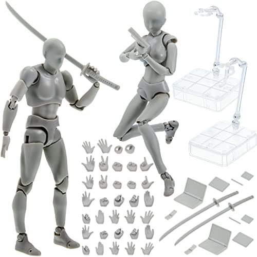 Yookeer Body Kun and Body Chan Dx Set, Gray Drawing Action Figures Female and Male PVC Drawing Doll Human Model Figure with Joints for Artists Yookeer