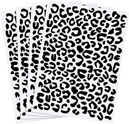 4 Pieces Leopard Skin Stencil Painting Stencil Reusable Painting Stencil Template for Scrapbooking Drawing Tracing DIY Furniture Wall Floor Decor (5.9 x 8.3 Inch) Zonon