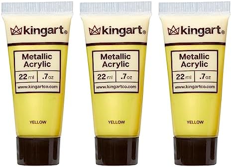 KINGART 502-112 PRO Artist Quality METALLIC YELLOW Acrylic Paint, 22ml (0.74oz) Tubes, 3 Pack - Set (66ml Total), Metallic Yellow Kingart