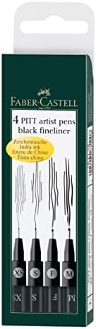 Чёрные капиллярные ручки Faber-Castell Pitt Artist Pen для рисования и эскизов, набор из 4 шт. разной толщины (S, F, M, B) Faber-Castell