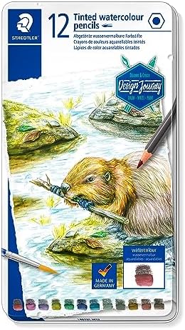 Staedtler Water-Soluble Tinted Graphite Pencils, Watercolor Artist Set, Pre-sharpened, 12 Colors in Metal Tin, 14610T M12 STAEDTLER