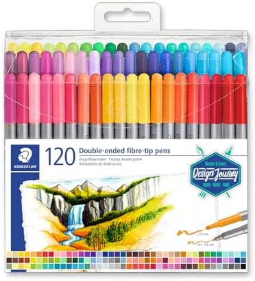 Staedtler Double-Ended Fiber-Tip Pens, Washable Ink, Fine & Bold Writing and Coloring Tips, 120 Assorted Colors, 3200 TB120, Multicoloured (3200 TB120ST) STAEDTLER