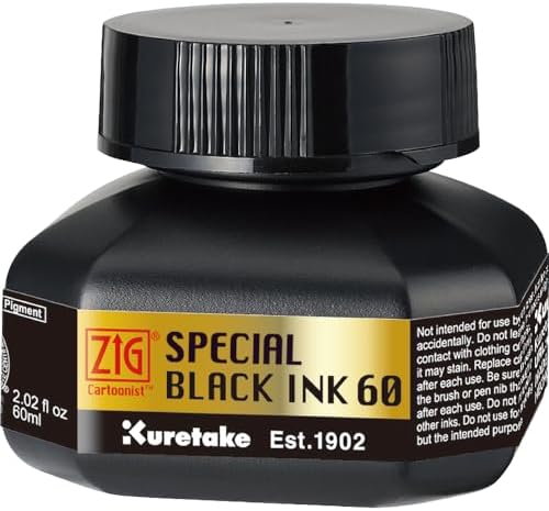 Kuretake Zig Special Black Ink 60ml, for dip Pen, Brush, Drawing, Calligraphy, Illustration, Lettering, for Professional, Artists, Manga, Made in Japan Kuretake