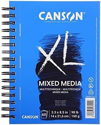 Canson XL Series Mixed Media Pad, Side Wire, 5.5x8.5 inches, 60 Sheets – Heavyweight Art Paper for Watercolor, Gouache, Marker, Painting, Drawing, Sketching Canson