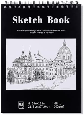 Sketch Book 8.5×11 inchs, Spiral Bound Sketch Pad 100 Sheets (68lb/100gsm), Acid-Free Sketchbook for Drawing Painting Sketching, Art Paper Drawing Supplies for Teens Adults Artists Ideal Gifts Prudiut