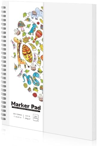 135lb/200gsm Marker Paper Pad, 7.6×10in Double Sided Bleedproof Sketch Pad, 30 Sheets Art Paper Spiral Sketchbook, Smooth Alcohol Marker Paper Painting Coloring Paper for DIY, Drawing, Gift Prudiut