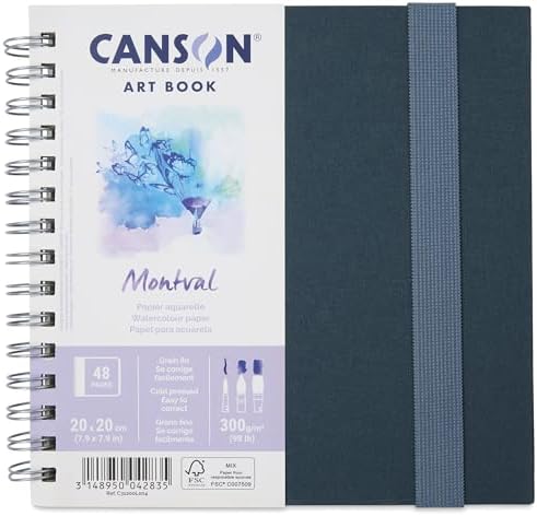 CANSON Art Book Watercolor Paper Notebook, 7.8x7.8 inches, White Canson