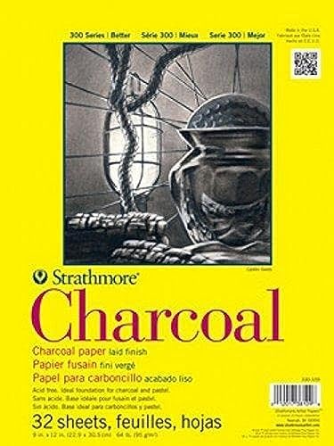 Strathmore 300 Series Charcoal Paper Pad, Glue Bound, 9x12 inches, 32 Sheets (64lb/95g) - Artist Paper for Adults and Students - Charcoal and Pastel Strathmore