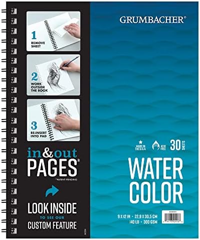 Блокнот для акварели Grumbacher 9" x 12", холодный пресс, 140 фунтов/300 г/м², 30 листов с возможностью извлечения Grumbacher