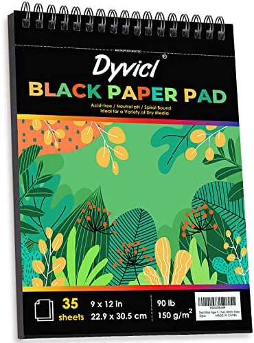 Dyvicl Black Paper Sketchbook 5.5"x8.5", 90 lb/150 GSM, 35 Sheets, Spiral Black Sketch Pad Drawing Paper for Pencil, Pastel, White Ink Gel Pen, Charcoal, Chalk, Metallic Marker, Paint Pen Dyvicl