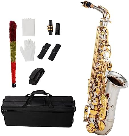 Btuty Eb Alto Saxophone Brass E Flat Sax Blue Saxophone 802 Key Type Woodwind Instrument Blue Saxophone with Cleaning Rod Cloth Gloves Strap Padded Case Btuty