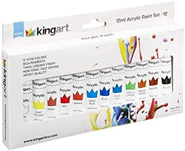 KINGART Studio Acrylic Paint, 12 ml (.4oz), Set of 12 Colors Kingart