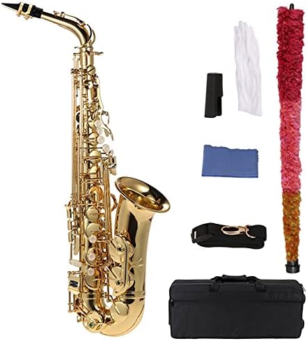 Alto Saxophone Brass Gold Plated And Flat Sax 802 Key Type Instrument Of Woodwind With Cleaning Brush Cloth Gloves Cork Grease Strap Padded Case summina