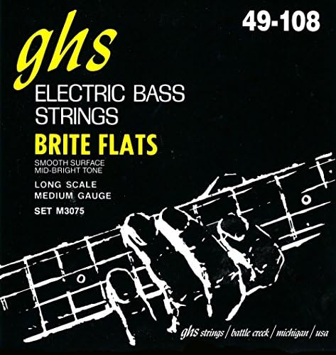 GHS Strings Brite Flats Bass Guitar Strings (GHS 3075 M), Medium, 49-108 GHS Strings