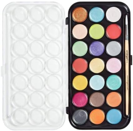 KINGART Watercolor Pan Set, Pearlescent Colors, 21 Unique Shades & Paint Brush Kingart