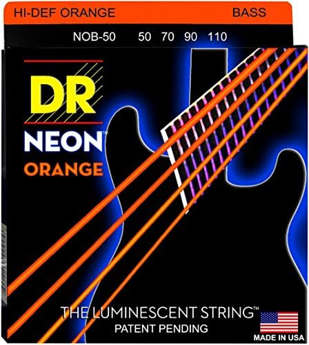 DR Strings Hi-Def NEON Orange Coated 4-String Bass Strings Heavy (50-110) DR Strings