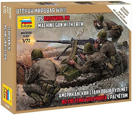 Zvezda -6286 US Machine Gun Browning w/Crew, 1/72 Scale, Model Kit, ZS6286 Zvezda