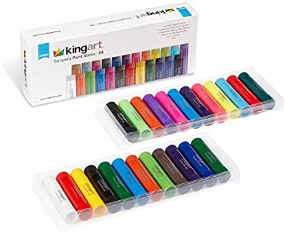 KINGART 575-24 TEMPERA PAINT Sticks, Set of 24 Rich Colors, Solid Tempera Paint for Kids, Super Quick Drying, Non-Toxic, Work Great on Paper, Canvas, Wood, Glass and more Kingart