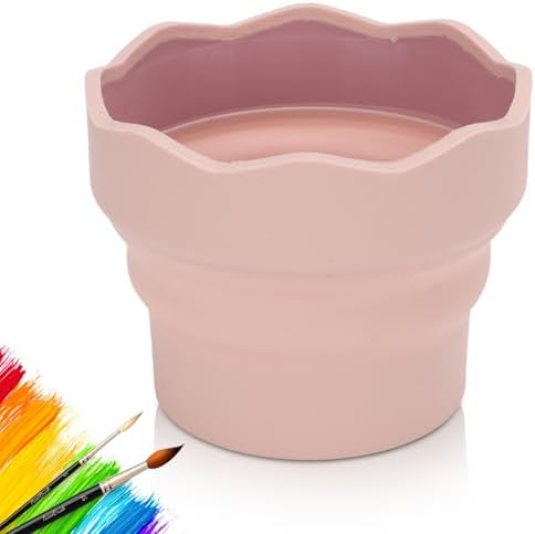 Portable Collapsible Paint Brush Washer, Silicone Washing Bucket Brush Holder Cleaner Painting Water Cup for Watercolor Acrylic Oil Painting(Pink) Cyrank