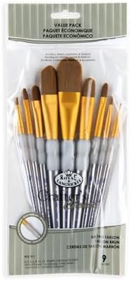 Royal and Langnickel RCC 311 Crafter's Choice Flat Taklon Variety Brush Set - Brown (Pack of 9) Royal & Langnickel