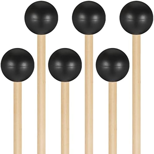 Boao 6 Pcs Rubber Mallet Percussion Xylophone Bell Mallets Glockenspiel Sticks Drum Stick Mallet with Wood Handle Rubber Mallet Percussion Instrument Kit for Gong Woodblock Drum Bells (Black) Boao