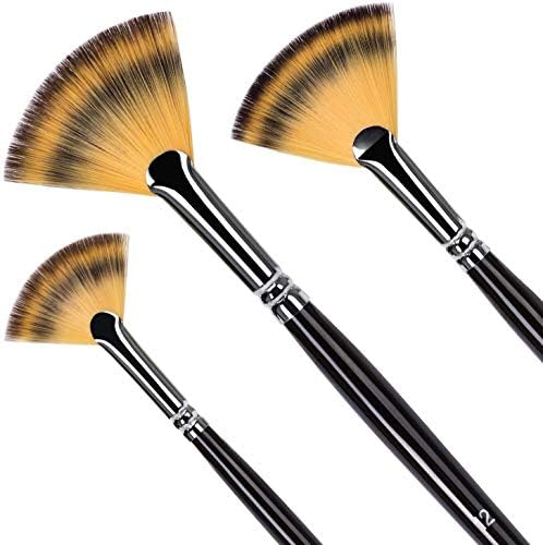 Golden Maple Fan Brushes, 3Pcs Soft Anti-Shedding Nylon Hair, Birch Wooden Long Handle Artist Paint Brush Set for Acrylic Watercolor Oil Painting Golden maple